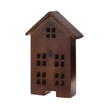 Dřevěný vyřezávaný dům s hranatým oknem tm.hnědý 18,5cm