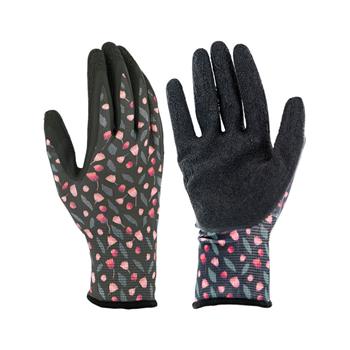 Rukavice dámské MILY polyester/latex černé s květy vel.7