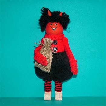 Čert stojící s pytlem černo-červený 25cm