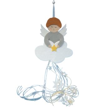 Anděl závěsný s mrakem, hvězdami a stuhou 50 cm