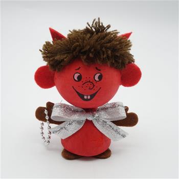 Čert stojící s bílou mašlí červeno-hnědý 15cm