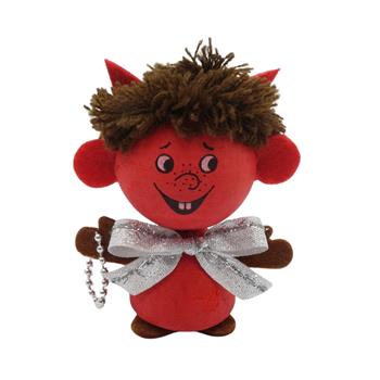 Čert stojící s bílou mašlí červeno-hnědý 15cm