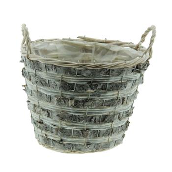 Obal proutěný s dýhou kulatý se 2 uchy a igelitovou vložkou šedý 28cm
