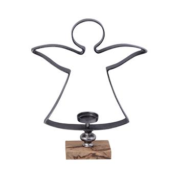 Svícen anděl KENNEDI M hliníkový na dřevěném podstavci 62cm