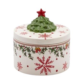 Keramická kulatá dóza s víčkem Cesmína 16,5 cm, zeleno-bílá