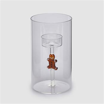 Svícen válcový skleněný na čajovku s perníčkem 16cm