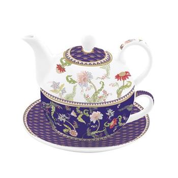 Šálek a čajová konvice MAGIE DORIENT porcelánová bílo-fialová 350+350ml