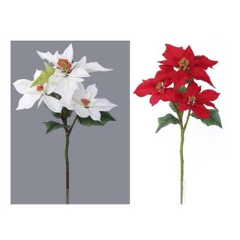 Poinsettia řezaná umělá se 3 květy červená/bílá mix 42cm