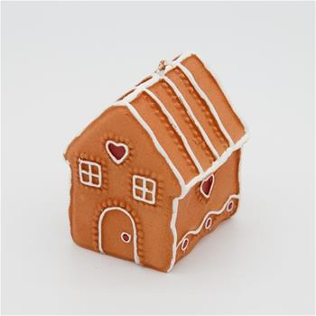 Svícen na čajovku perníkový dům z polyresinu bílo-hnědý 8,5cm