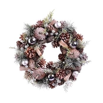 Věnec jehličí, šišky, bobule a stříbrné koule umělý hnědo-zelený 33cm