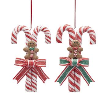 Ozdoba lízátka hůlky s perníčem bílo-červené mix 14cm