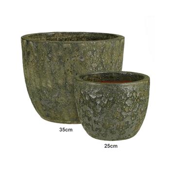 Květináč kulatý keramický MACHU zelená patina 25cm