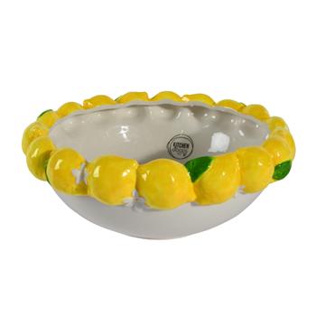 Mísa kulatá KITCHEN GOODS s citróny z dolomitu bílo-žlutá 30cm