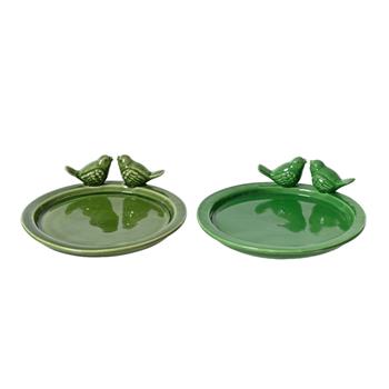 Pítko porcelánové kulaté s ptáčky zelené mix 22cm