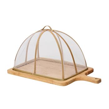 Prkénko dřevěné hranaté s bambusovým poklopem 34cm