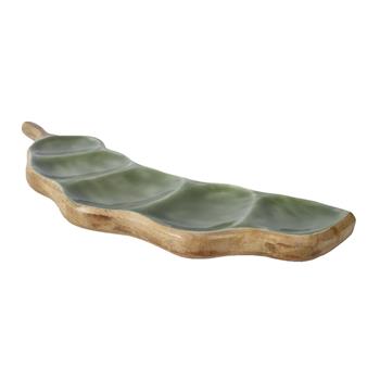Tác dřevěný lusk s glazurou zeleno-přírodní 50cm