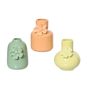 Váza porcelánová kulatá se zúženým hrdlem a květem mix 12cm