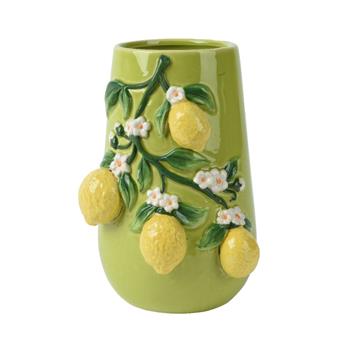 Váza dolomitická válcová s citrony žluto-zelená 22cm