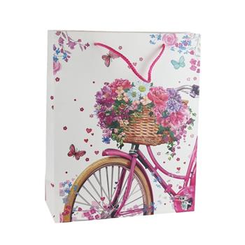 Taška dárková papírová s kolem a květinami 32cm