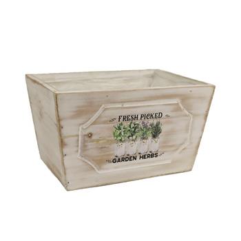 Obal dřevěný hranatý GARDEN HERBS s igelitem bílo-hnědý 21cm