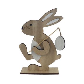 Zajíc na vandru na podstavci s vajíčkem bílo-přírodní 20cm