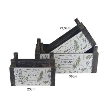 Truhlík hranatý dřevěný BOTANY se 2 uchy a igelitem hnědo-bílý 29,5cm