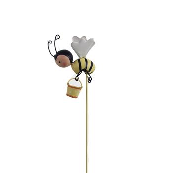 Zápich kovová včela s kbelíkem žluto-černá 36cm