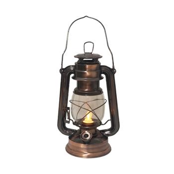 Lucerna kulatá kovová s 1LED, t.bílá na baterie měděná 24,5cm