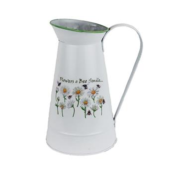 Džbán/konev plechový FLOWER & BEE SMILE s kopretinami bílý 25cm