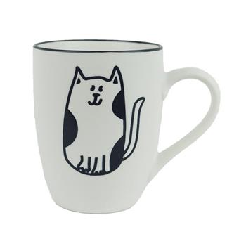 Hrnek porcelánový s kočkou s fleky černo-bílý 10,5cm