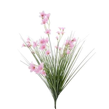 Zvonek s trávou v trsu umělá růžový 66cm