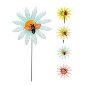 Zápich kovová zahradní květina s hmyzem mix 68,5cm