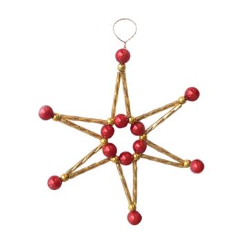 Korálková ozdoba hvězdy červeno-zlatá 9,5cm