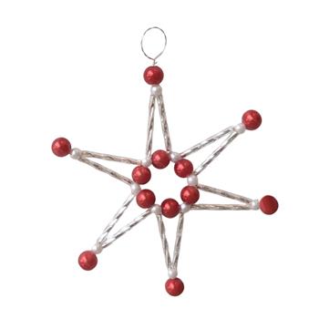 Korálková ozdoba hvězdy červeno-stříbrná 9,5cm