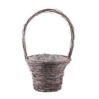 Koš proutěný kulatý s 1 uchem a igelitem šedý 53cm