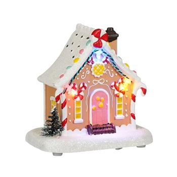 Dům polyresinová cukrárna s LED, na baterie hnědá 10,5cm