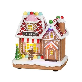 Dům polyresinová cukrárna s LED, na baterie hnědá 15,5cm