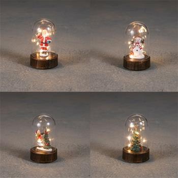 Figurka vánoční pod poklopem s 5LED, t.bílá s časovačen na baterie mix 9cm