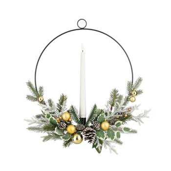 Svícen kruhový s jehličím a 1 LED svíčkou, t.bílá s časovačem na baterie 36,5cm