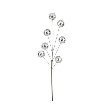 Větev umělá se zrcadlovými koulemi stříbrná 60cm