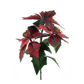 Poinsettia BADEN řezaná umělá se 3 květy burgundská 35cm