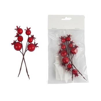 Přízdoba bobule na drátku umělá červená 12cm/3ks