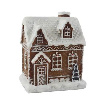 Perníkový dům polyresinový bílo-hnědý 10,5cm