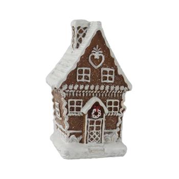 Perníkový dům polyresinový bílo-hnědý 11cm