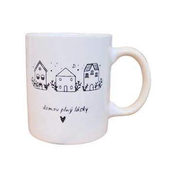 Hrnek porcelánový DOMOV PLNÝ LÁSKY s domky béžovo-bílý