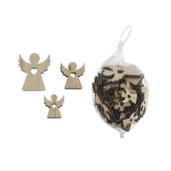 Přízdoba anděl dřevěný se srdcem mix velikostí 30ks