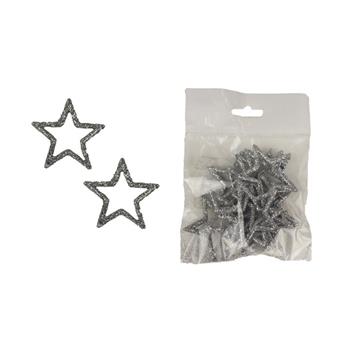 Přízdoba hvězda plastová s glitry stříbrná 12ks