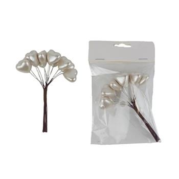 Přízdoba srdce plastová na drátku krémová 12ks