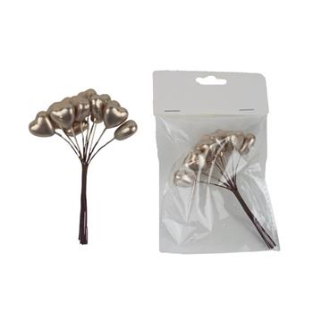 Přízdoba srdce plastová na drátku zlatá 12ks