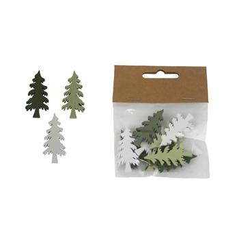 Přízdoba strom dřevěný bílý/zelený mix 9ks